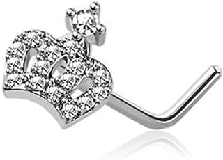 Body Accentz Nose Ring Stud Lucky CZ Crown Shape 316L Surgical Steel L Shape