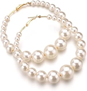 Pearl Hoop Earrings For WomenFashion Hypoallergenic BeadedHoop Earrings Plated Circle DropDangle Earrings Gifts For WomenJewelry