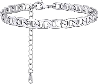 ChainsHouse Stainless Steel Anklet for Women, 3/4.2/5/6mm Wide Black/18K Gold Plated Flat Herringbone/Paperclip/Flat Marina Link Anklet Summer Beach Jewelry, Send Gift Box