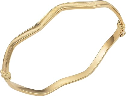Kooljewelry 10k Yellow Gold High Polish and Satin Finish Wave Bangle Bracelet