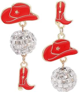 Azusa Sun 60s 70s Glitter Disco Ball Stud Earrings Vintage Western Cowgirl Cowboy Hat Boots Enamel Earrings Dance Party Outfits Accessories