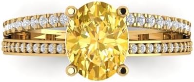 18K Yellow Gold Split Shank Oval Engagement Ring with Cubic Zirconia Gem for Women, Clara Pucci Design