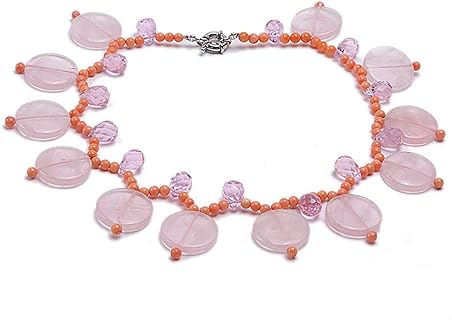 Single Strand Orange Coral Necklace 5mm Handmade Coral Beads and Rose Quartz Crystle Necklace 19"