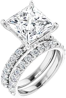 10K Solid White Gold Handmade Engagement Rings 5 CT Princess Cut Moissanite Diamond Solitaire Wedding/Bridal Ring Set for Her, Amazing Gifts