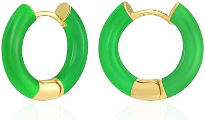 Women's Lourny Enamel Neon Color Hoop Earrings, 18K Gold Plated Brass with Hinged Hoop, Chunky Huggie Design - Hypoallergenic and Perfect for Gifts