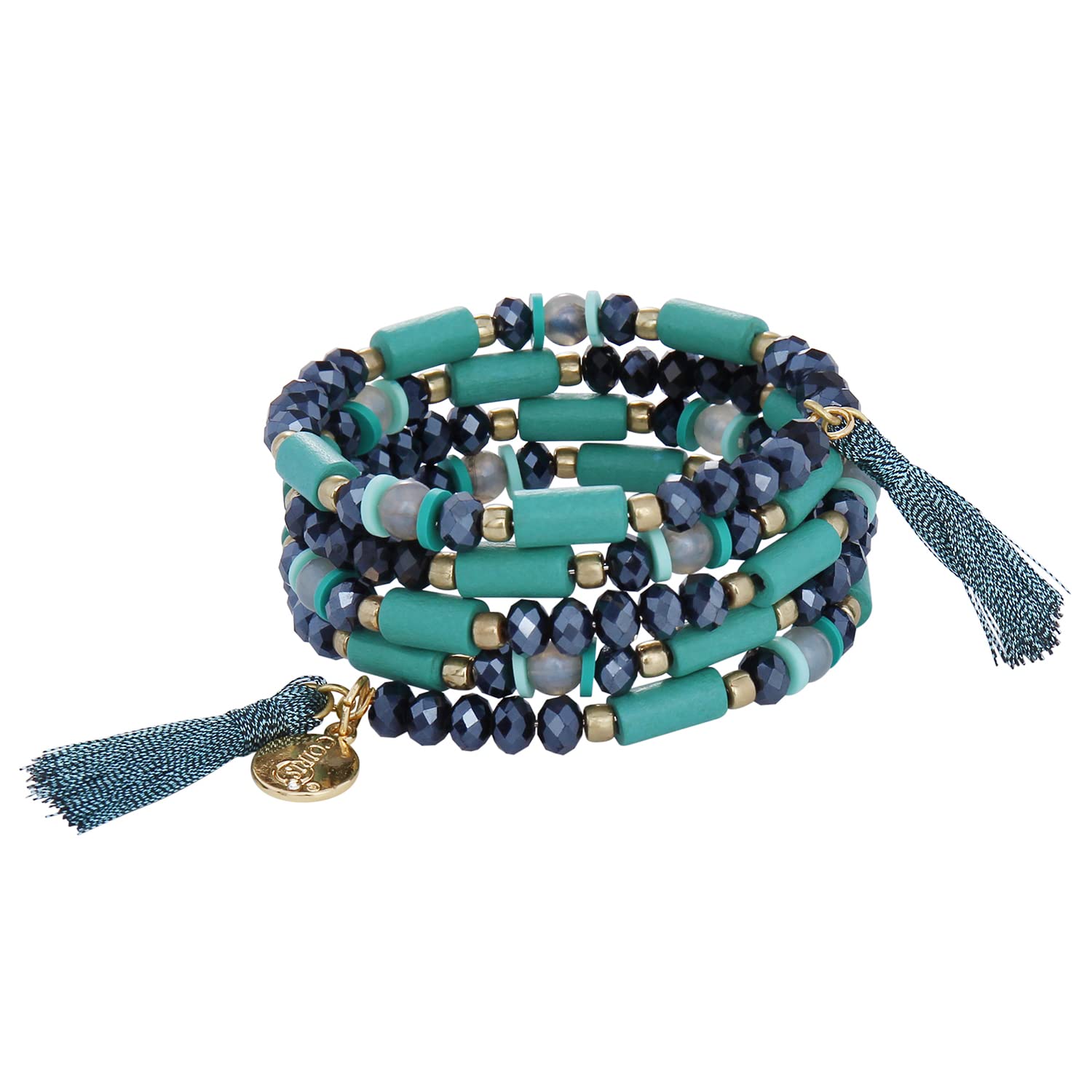 Unisex Coiris Multi-Strand Acrylic & Wood Beaded Bracelets with Box & Bead Chain, Spring Ring Clasp