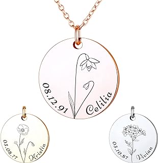 Daisy Pendant Necklace, Gold Plated Stainless Steel Cable Chain, Lobster Clasp, Personalized Birth Month Floral Design, Ideal Gift for Women - Mom, Sister, Girlfriend, Best Friend