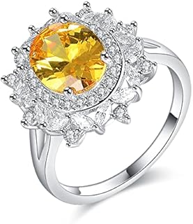 Yellow CZ Statement Rings for Women Sunflower Cocktail Ring Engagement Wedding Band Rings Valentine's Day Gift