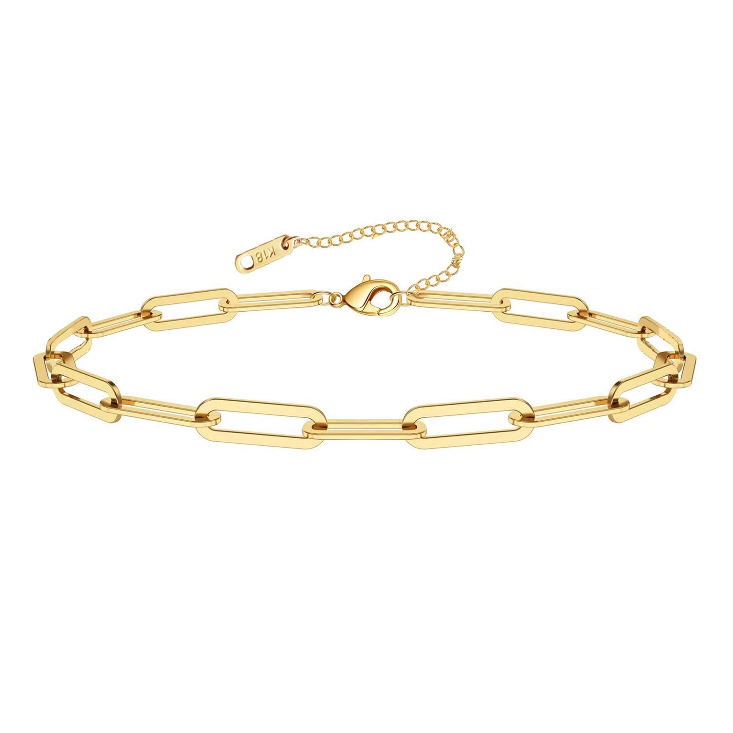 Lobster Claw Link Charm Bracelet, 18K Gold Plated Stainless Steel for Women, Paperclip Chunky Design