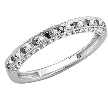 Dazzlinrock Collection Alternating Round Black and White Diamond Wedding Ring Band for Women (0.40 ctw, Color I-J, Clarity I2-I3),10K Gold