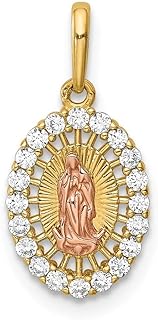 Other-clasp-type 14K Two-Tone Gold Our Lady of Guadalupe Pendant Necklace with Cubic Zirconia for Women in Religious Design
