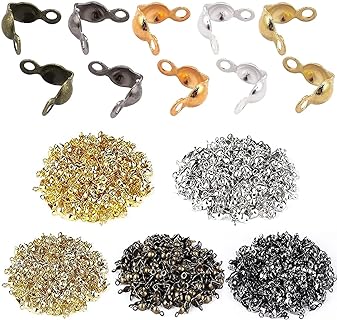 500 Pieces Crimp Beads Calotte Ends Knot Covers for DIY Bracelet Jewelry Making, 5 Colors Clamshell Fold-Over Metal Plated Open Bead Tips Endcaps