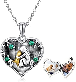 925 Sterling Silver Dog Locket Necklace with Cubic Zirconia On Cable Chain For Women/Girls - Heart Shaped