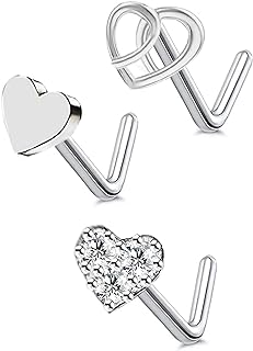 4Pcs 20G Butterfly,Heart Nose Rings 316L Stainless Steel L Shaped Star Nose Studs Nose Rings Nose Piercing Jewelry for Women Men