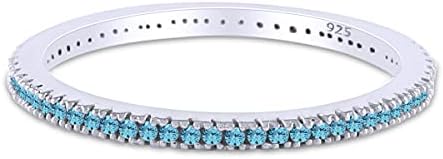 Jewel Zone US Simulated Aquamarine Eternity Stackable Wedding Ring in 925 Sterling Silver (1/5 Cttw)