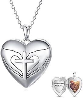 925 Sterling Silver Heart Cross Locket Necklace with Cubic Zirconia and Lobster Clasp, Cable Chain Design for Women