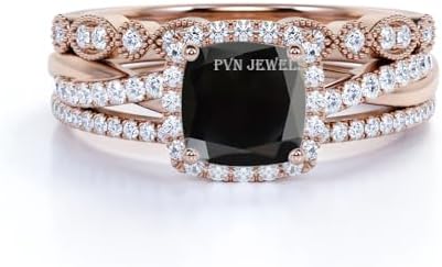 Infinity Black Diamond Cushion Cut Engagement Rings in Sterling Silver for Her by PVN JEWELS