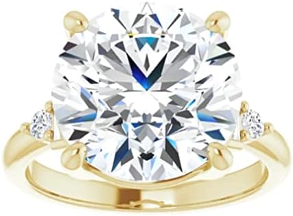 10K Gold 7 CT Round Cut VVS1 Colorless Moissanite Engagement Ring for Women Bridal Set Handmade Diamond Wedding Ring for Gifts