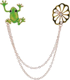 Vintage Austrian Crystal Frog Brooch with Pin Clasp, Intricate Green Enamel Lotus Leaf Design on Golden Alloy