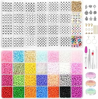 Paodey 4mm Vibrant Seed Bead Bracelet Kit with 1000pc Letter Beads in Glass, Plastic, and Acrylic for DIY Jewelry and Friendship Bracelets