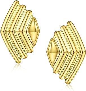 18K Gold Plated Big Chunky Statement Earrings for Women/Striped Earrings Arrow Shaped Casual Vintage Drop Stud Earrings
