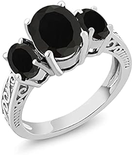 Gem Stone King 925 Sterling Silver Gemstone Birthstone 3-Stone Ring | Oval 9X7MM and 6X4MM | Three Stone Wedding Engagement Anniversary Promise Ring For Women