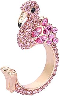 EVER FAITH Gold-Tone Austrian Crystal Lovely Little Flamingo Statement Cuff Ring Pink