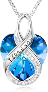 LIANYU Sapphire Crystal Heart Necklaces for Women S925 Sterling Silver Infinity I Love You Pendant Jewelry Anniversary Necklace for Her Christmas Birthday Gifts For Women Wife Girlfriend