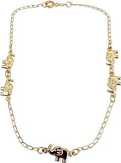 LESLIE BOULES Elegant 18K Gold-Plated Anklet with Five Elephants Connector - Symbols of Good Luck