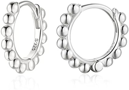 925 Sterling Silver Ball Hoop Earrings with Hinged Clasp Back Finding - Elegant Mini Huggie Hoop Design for Ear Cartilage and Helix Piercings