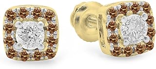 Dazzlingrock Collection 18K Round Ladies Square Frame Halo Stud Earrings, Yellow Gold
