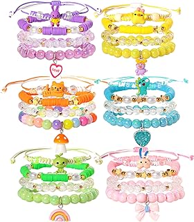 Lobster Claw Clasp Children's Bead Bracelets, Polycarbonate Bead Chain, Ideal for Little and Teen Girls, Variety of Designs- PinkSheep, 24pc Set