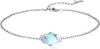 Chic Birthstone Anklet with Rolo Chain and Lobster Claw Clasp, 925 Sterling Silver Gemstone Ankle Bracelet for Women, Fine Beach Jewelry - Perfect Gift for Any Occasion
