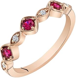 PEORA 925 Sterling Silver Stackable Ring with Created or Simulated Gemstones, 2mm Marquise and Round Band for Women, Sizes 5 to 9