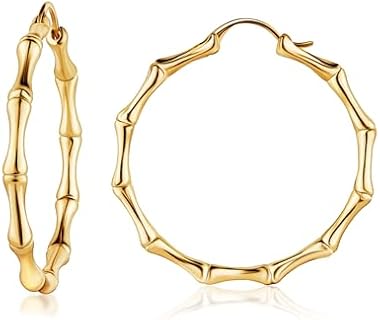 Womens Gold Bamboo Hoop Earrings | Barzel 18K Gold, Rose Gold, or White Gold Plated Bamboo Hoop Earrings