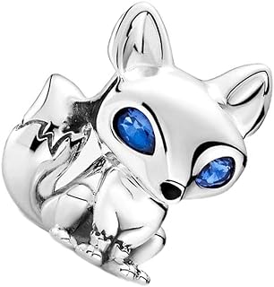 Blue Zircon Eyed Fox Charm Bracelet with Silver Chain for Women, Sterling Silver DIY Jewelry, Fashion Gifts