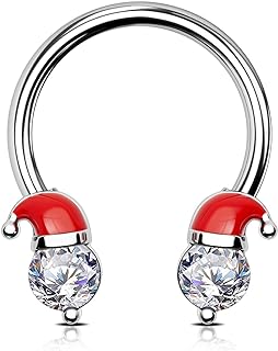 OUFER Screw-Back Christmas Nose Rings - Cubic-Zirconia Embellished Santa Hat Antlers Design - Stainless Steel Septum Piercing for Unisex Christmas Gift - Hypoallergenic Body-Piercing-Rings