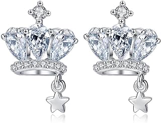 Crown Earrings for Women, Princess Crown Stud Earrings for Girls, Cute Star Crown Earrings Hypoallergenic, Cubic Zirconia Queen Crown Ear Studs, Crown Jewelry Gifts Funny Earrings