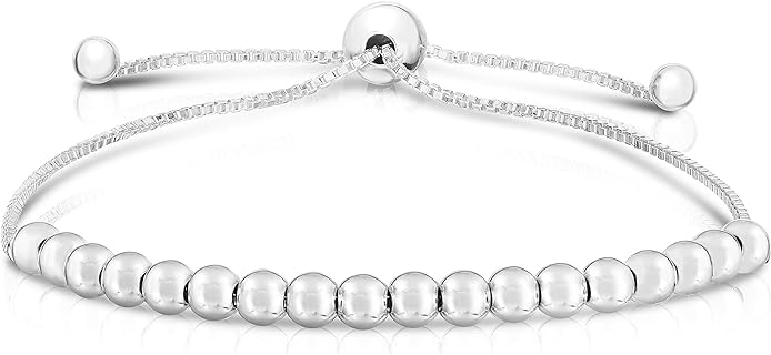 ARGENTO REALE 925 Sterling Silver Bead Bracelet, Beaded Ball Bolo Bracelet, Adjustable Bracelet for Women, Adjusts up to 9 Inches, Silver Bracelet, Silver Jewelry, Gift For Women