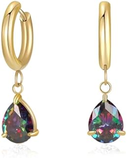 Hinged Hoop Cubic Zirconia Drop Earrings in 14K Gold-Plated Surgical Steel for Women and Girls - Minimalist Hoop Design