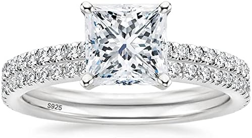 EAMTI 2CT 925 Sterling Silver Bridal Ring Sets Princess Cut CZ Engagement Rings promise rings for her wedding bands for Women Size 3-13