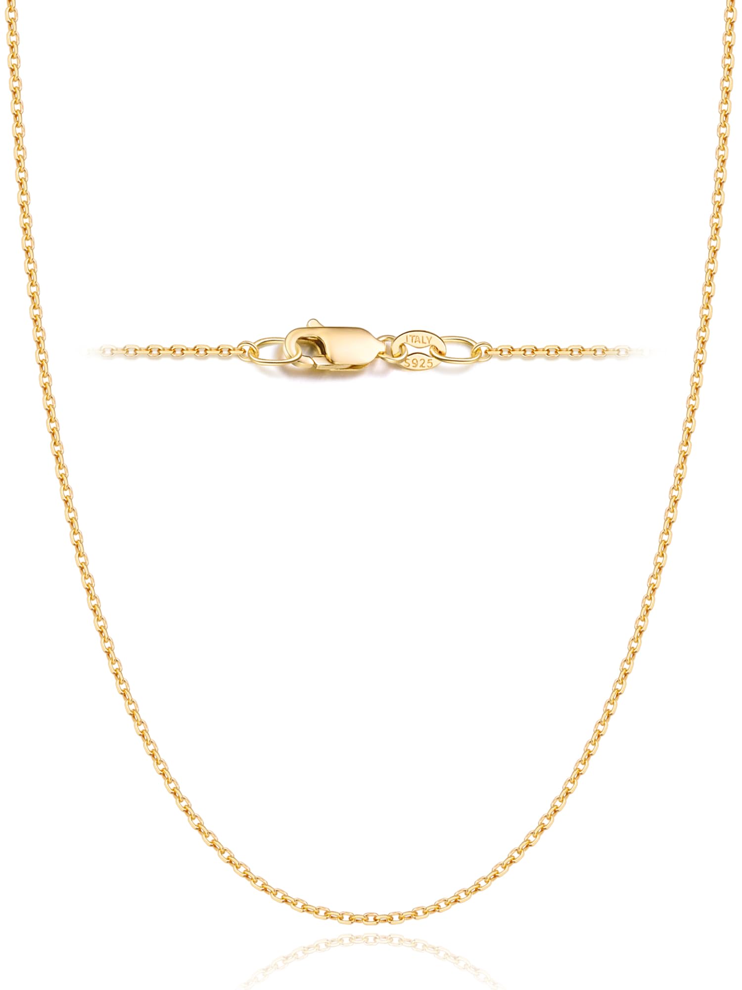 Jewlpire Solid 18k Gold Over 925 Sterling Silver Chain Necklace for Women Girls, 1.3mm Thin & Dainty & Sturdy Cable Chain Necklace Women's Chain Necklaces 14/16/17/18/20/22/24 Inch