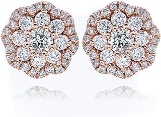 Women’s Men’s Pink Rose Gold Plated 925 Sterling Silver Iced CZ Circle Flower Cluster Hypoallergenic Round Hip Hop Trendy Fashion Cubic Zirconia Stud Screw Back Earrings