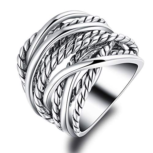 Gold and Silver Statement Rings for Women Wire Intertwined Design 14K Gold Plated Silver Band Ring Wide Index Finger Rings Costume Jewelry