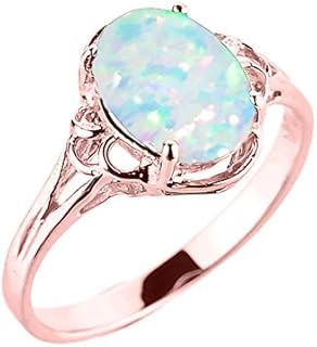 Modern Contemporary Rings 14K Rose Gold October Birthstone Lab Grown Oval Opal Gemstone Solitaire Ring - Size 8