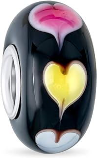 Bling Jewelry Murano Glass .925 Sterling Silver Core Heart Love Hades Of Pink Red White Charm Bead Fits European Bracelet For Women Teen