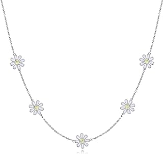 URONE Daisy Necklace 925 Sterling Silver Daisy Choker Necklace Daisy Jewelry Gift For Women Girls