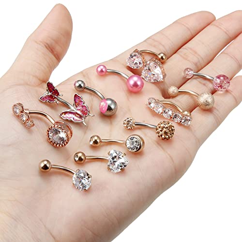 24Pc Crystal Embellished Stainless Steel Belly Rings Set - Versatile Navel Piercing Jewelry with Unique Designs for Women and Men by Vsnnsns
