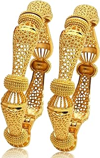Elegant 18K Gold Plated Indian Bangles with Box Chain and Lobster Claw Clasp for Women - African, Ethiopian and Indian Bridal Design