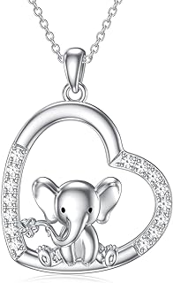Elephant Pendant Necklace with Cubic Zirconia & Cable Chain in 925 Sterling Silver - Cute Animal Jewelry Gift for Women, Mothers, Sisters, & Friends